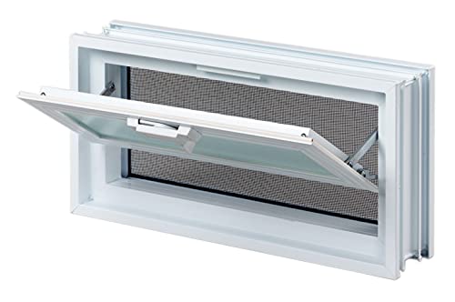 Ventana de ventilación para insertar en una pared de bloques de vidrio, ladrillo u hormigon | Dimensiones cm 38,4x19x8 | Sustituye 2 bloques de vidrio de 19x19x8 cm | Unidad de venta 1 ventana