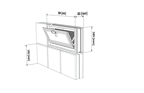 Ventana de ventilación para insertar en una pared de bloques de vidrio, ladrillo u hormigon | Dimensiones cm 38,4x19x8 | Sustituye 2 bloques de vidrio de 19x19x8 cm | Unidad de venta 1 ventana