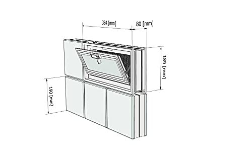 Ventana de ventilación para insertar en una pared de bloques de vidrio, ladrillo u hormigon | Dimensiones cm 38,4x19x8 | Sustituye 2 bloques de vidrio de 19x19x8 cm | Unidad de venta 1 ventana