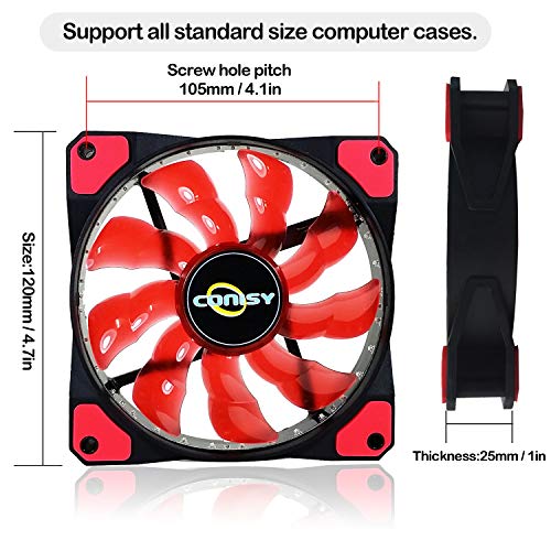Ventilador de PC,CONISY 120 mm LED Gaming Ultra Silencioso Ventiladores para Caja de Ordenador (Doble Rojo)