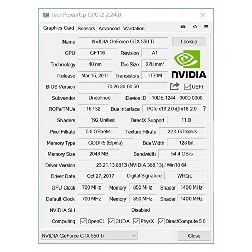 VERBENA LINN GTX 550 Ti, portátil para NVIDIA GTX 550 Ti Pci-e 2.0 Tarjeta gráfica discreta 2 GB DDR5 192 bit HDMI Compatible para Jugadores Profesionales