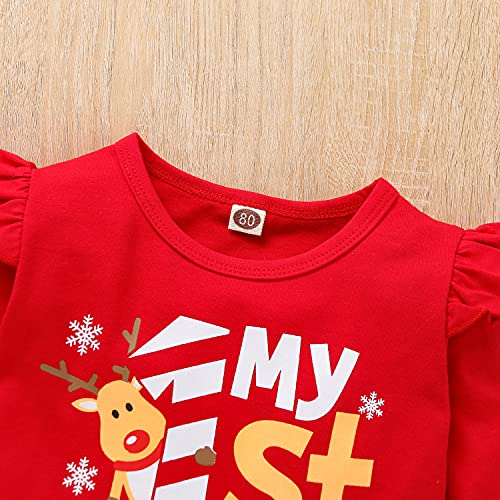 Verve Jelly 3Pcs Baby Girls My First Christmas Outfit Elk Tunic T-Shirt Dress Tops y Stripe Leggings Pants Set Trajes de Navidad Red1 120 2-3 años