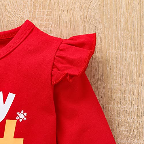 Verve Jelly 3Pcs Baby Girls My First Christmas Outfit Elk Tunic T-Shirt Dress Tops y Stripe Leggings Pants Set Trajes de Navidad Red1 120 2-3 años