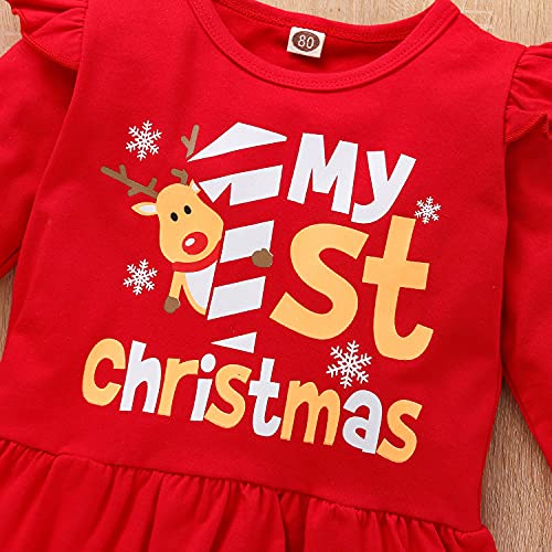 Verve Jelly 3Pcs Baby Girls My First Christmas Outfit Elk Tunic T-Shirt Dress Tops y Stripe Leggings Pants Set Trajes de Navidad Red1 120 2-3 años