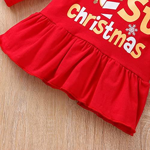 Verve Jelly 3Pcs Baby Girls My First Christmas Outfit Elk Tunic T-Shirt Dress Tops y Stripe Leggings Pants Set Trajes de Navidad Red1 120 2-3 años