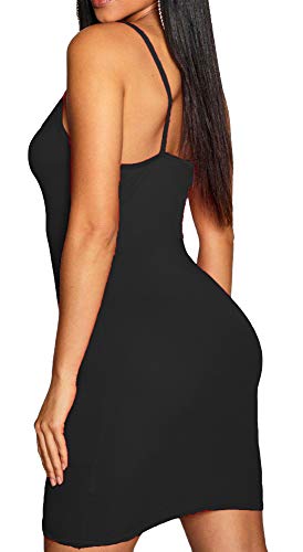 Vestido Corto Ajustado para Mujer - De Tirantes - Colores Lisos - Negro - S/M - UK 8-10/EU 36-38