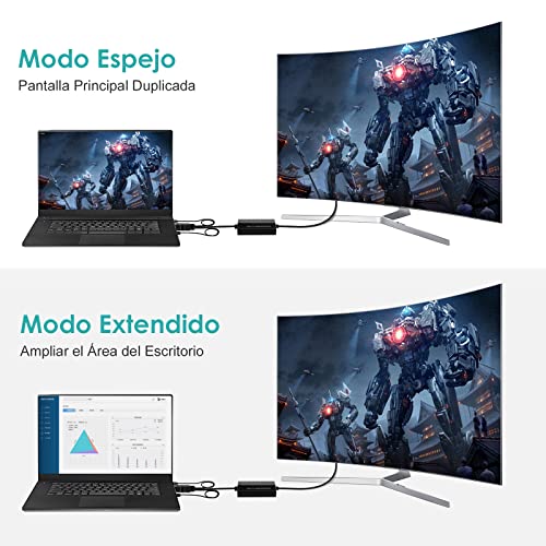 VGA a HDMI, Aluminio VGA a HDMI Adaptador 1080P con Audio, VGA to HDMI Convertidor con Cable de Carga USB para PC, Proyector, Computadora Portátil - VGA Macho a HDMI Hembra