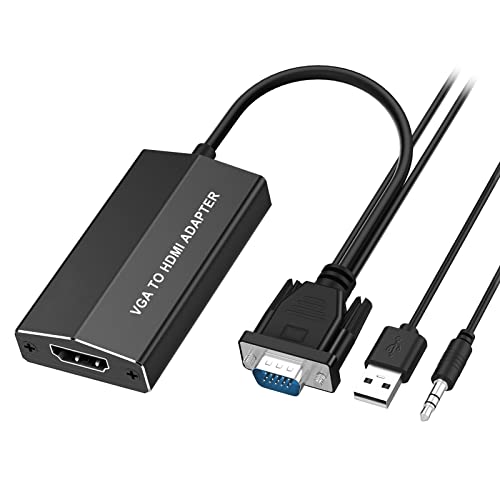VGA a HDMI, Aluminio VGA a HDMI Adaptador 1080P con Audio, VGA to HDMI Convertidor con Cable de Carga USB para PC, Proyector, Computadora Portátil - VGA Macho a HDMI Hembra