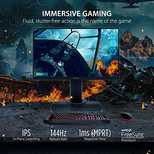 Viewsonic XG2405 - Monitor para Juegos (60,5 cm/24", Full HD, Panel IPS, 1 ms, 144 Hz, FreeSync, Baja Entrada, Altura Regulable), Color Negro