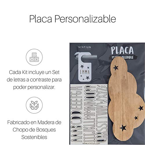 Vintiun | Placa en Forma de Nube Personalizable | Decoración en Madera | Decoración Infantil con Letras | Cartel con Adhesivo para Puerta y Pared Cartel con Adhesivo