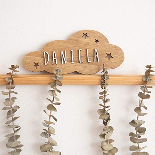 Vintiun | Placa en Forma de Nube Personalizable | Decoración en Madera | Decoración Infantil con Letras | Cartel con Adhesivo para Puerta y Pared Cartel con Adhesivo