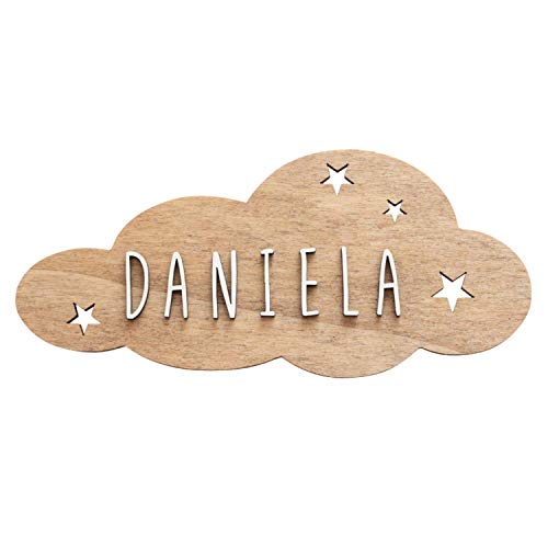 Vintiun | Placa en Forma de Nube Personalizable | Decoración en Madera | Decoración Infantil con Letras | Cartel con Adhesivo para Puerta y Pared Cartel con Adhesivo