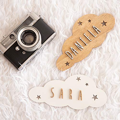 Vintiun | Placa en Forma de Nube Personalizable | Decoración en Madera | Decoración Infantil con Letras | Cartel con Adhesivo para Puerta y Pared Cartel con Adhesivo