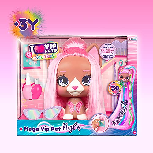 VIP PETS Mega VIP Pet Nyla | Busto muñeca para peinar con pelo extra largo 40cm y tiza de pelo con 30 Accesorios | Regalo y juguete ideal para niñas y niños de +3 años