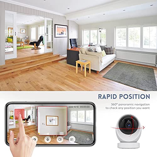 Vista Panorámica de 360° Cámara Vigilancia WiFi Interior, 1080P Cámara IP, Visión Nocturna, Detección de Movimiento, Conversación Bidireccional, Tarjeta SD Aplicable, Soporte para Android/ iOS