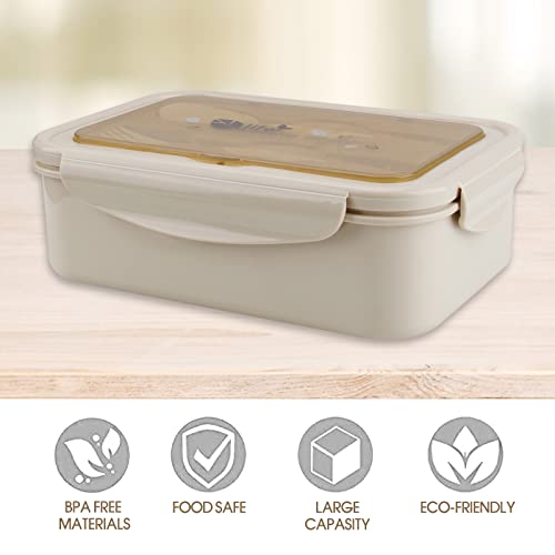 vitutech Fiambrera Bento Box para niños, con 3 compartimentos y cubiertos, apta para microondas y lavavajillas, para el colegio, trabajo, picnic, viajes, sin olor extraño (caqui)