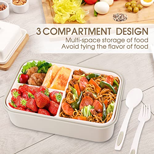vitutech Fiambrera Bento Box para niños, con 3 compartimentos y cubiertos, apta para microondas y lavavajillas, para el colegio, trabajo, picnic, viajes, sin olor extraño (caqui)