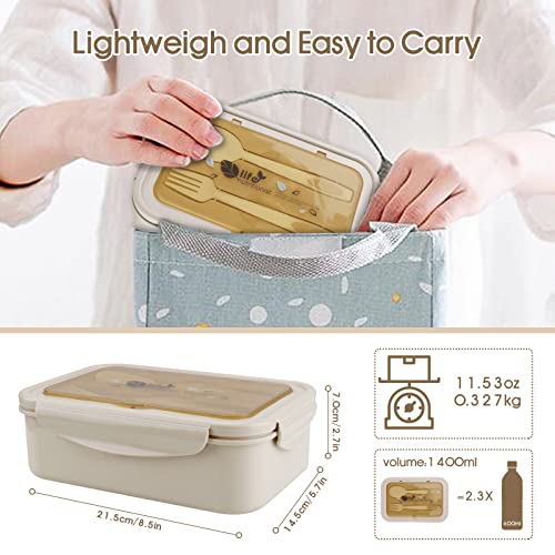 vitutech Fiambrera Bento Box para niños, con 3 compartimentos y cubiertos, apta para microondas y lavavajillas, para el colegio, trabajo, picnic, viajes, sin olor extraño (caqui)