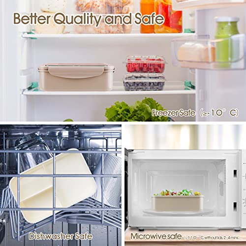 vitutech Fiambrera Bento Box para niños, con 3 compartimentos y cubiertos, apta para microondas y lavavajillas, para el colegio, trabajo, picnic, viajes, sin olor extraño (caqui)