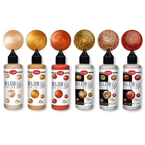 Viva Decor® Juego de pintura Blob Paint Golden Glow (6 x 90 ml), colores listos para usar para blob Painting/Dot Painting Art  Dotting Tool para lienzo, mandala UVM.  Fabricado en Alemania