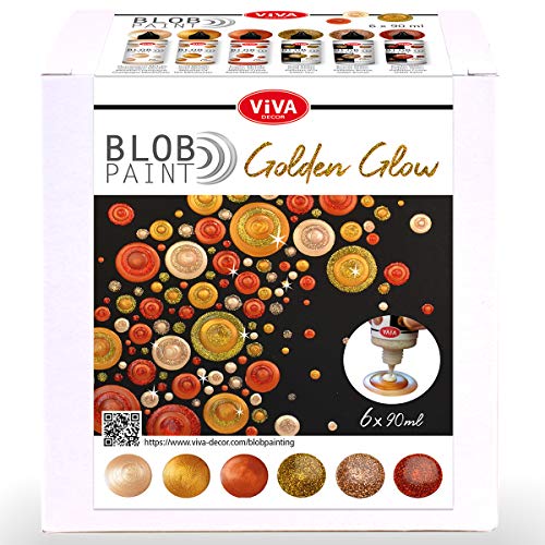 Viva Decor® Juego de pintura Blob Paint Golden Glow (6 x 90 ml), colores listos para usar para blob Painting/Dot Painting Art  Dotting Tool para lienzo, mandala UVM.  Fabricado en Alemania