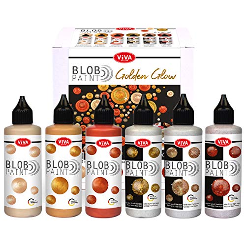 Viva Decor® Juego de pintura Blob Paint Golden Glow (6 x 90 ml), colores listos para usar para blob Painting/Dot Painting Art  Dotting Tool para lienzo, mandala UVM.  Fabricado en Alemania