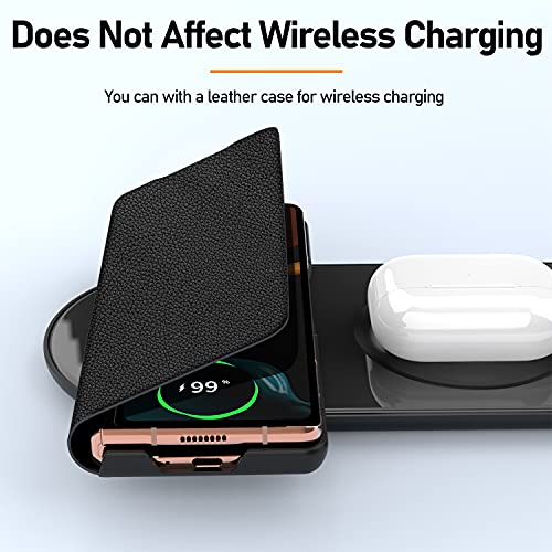 Vizvera Compatible con Funda Galaxy Z Fold 2 2020, Z Fold2 Cuero Genuino Flip Carcasa Ultradelgado Caso Resistente a rayones Anti-caída Protegido para Samsung Galaxy Z Fold 2 5g Funda- Lichi Negra