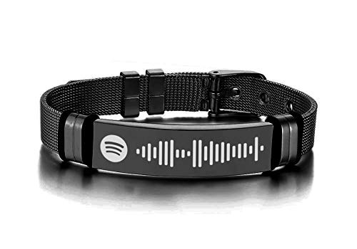 VNOX Spotify Song Code Pulseras de cuero para hombres,mujeres,acero inoxidable,grabado,código de Spotify,pulsera,música,Spotify,pulsera de escaneo,regalos personalizados para los amantes de los amigos