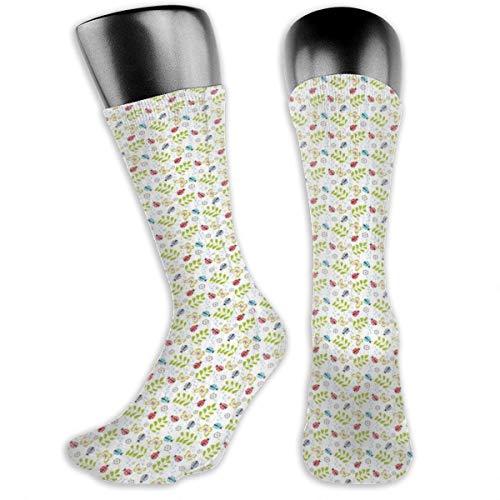 vnsukdlfg Compression Medium Calf Socks,Botanical Garden Theme With Leaves Fern Flowers Raindrops Bugs Good Luck Doodle