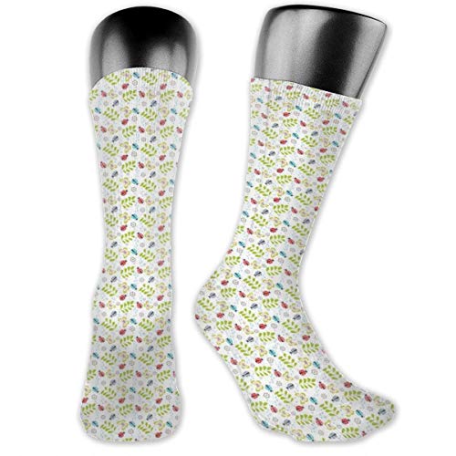 vnsukdlfg Compression Medium Calf Socks,Botanical Garden Theme With Leaves Fern Flowers Raindrops Bugs Good Luck Doodle