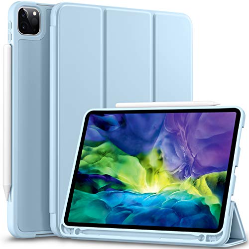 Vobafe Funda Compatible con iPad Pro 11 2020 y 2018, Funda Protectora de TPU con Portalápices para iPad Pro de 11 Pulgadas, Compatible con Segunda Generación Pencil, Protección Completa, Azul Claro