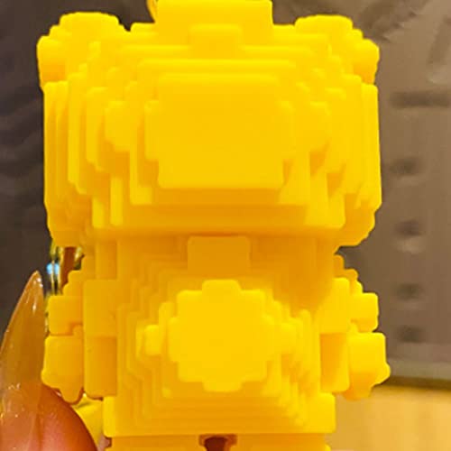 Voldrew Key Chain Reusable Cartoon Cute Building Blocks Tiger Key Ring Compatible with Children Yellow