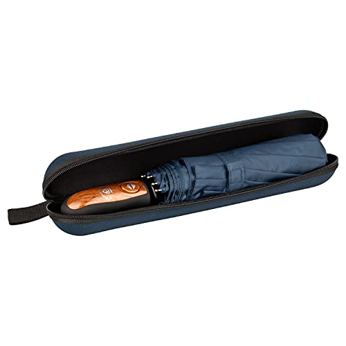 VON LILIENFELD Paraguas Bolsillo Azul Oscuro Tejido de Teflón Resistente al Viento Plegable Ligero Estable Apertura Automático Compacto Clark