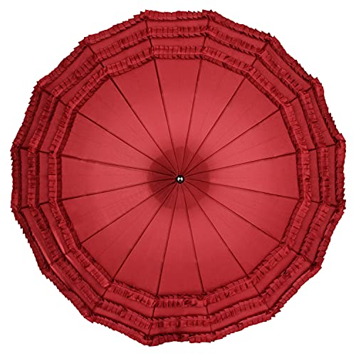 VON LILIENFELD Paraguas de Iluvia Largo Calidad Grandes Parasol Sombrilla Mujer Pagoda Sarah borgoña