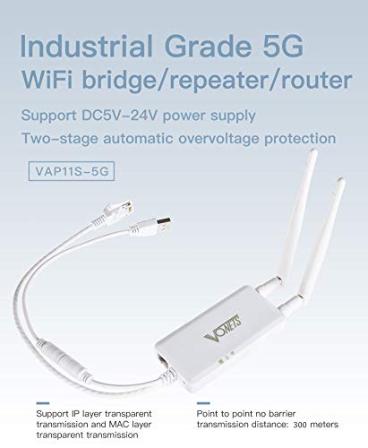 VONETS Industrial Mini 5GHz WiFi Puente Router Adaptador Wlan a Ethernet Amplificador de rango de amplificador de señal 2 puertos RJ45 DC/USB alimentado para DVR Monitor Dispositivo de red VAP11S-5G