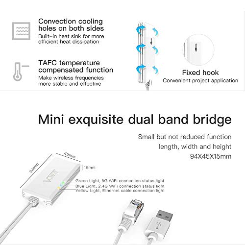 VONETS Mini 2.4GHz / 5GHz Dual Band AC1200 WiFi Bridge Repetidor Puente inalámbrico WiFi Adaptador Ethernet Amplificador de Rango de señal WiFi RJ45 DC/USB Power para DVR Cámara IP VAP11AC
