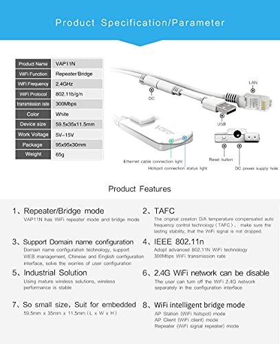 Vonets Mini inalámbrico portátil WiFi repetidor/AP modos, diseño de bolsillo 300mbps multifuncional señal Booster WiFi puente para DVR AP impresora de red VAP11N-300