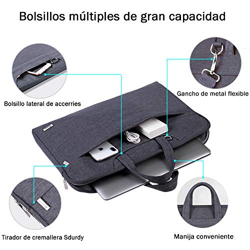 Voova Maletin Ordenador Portatil 14 15 15.6 Pulgadas con Bandolera, Funda Bolsa portatil Impermeable para 16” Macbook Pro, DELL XPS 15, Surface Book 2/3, HP Pavilion, Acer ASUS Chromebook, Gris