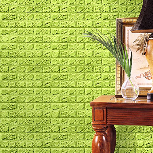 VORCOOL Autoadhesivo 3D Brick Pattern Wallpaper Dormitorio Sala de Estar Fondo de la Pared Moderna TV Decor Wallpaper (Grass Green)