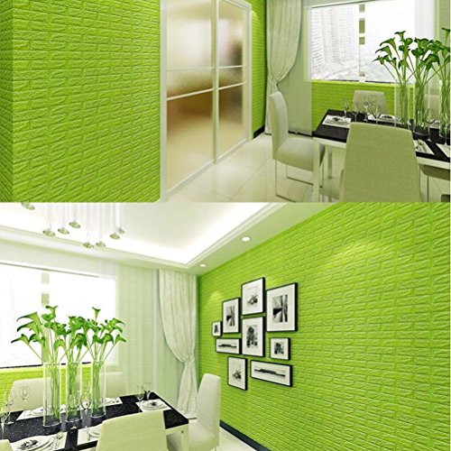 VORCOOL Autoadhesivo 3D Brick Pattern Wallpaper Dormitorio Sala de Estar Fondo de la Pared Moderna TV Decor Wallpaper (Grass Green)