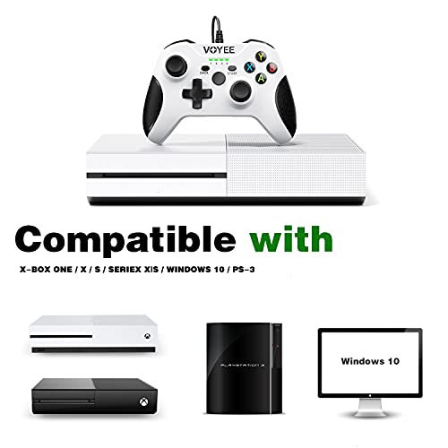 VOYEE Controlador con cable compatible con Xbox One/X/S/PC Windows 10/8/7, con conector para auriculares/doble choque/joystick actualizado - blanco