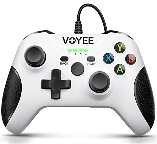 VOYEE Controlador con cable compatible con Xbox One/X/S/PC Windows 10/8/7, con conector para auriculares/doble choque/joystick actualizado - blanco