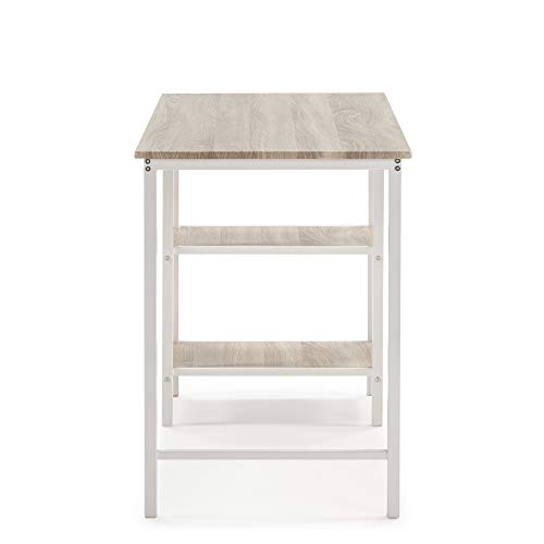 VS Venta-stock Mesa de Escritorio Colón Blanco, Mesa de Ordenador, 2 estantes, Estilo Industrial, 110 (Largo) x 55 (Profundo) x 76 (Altura) cm