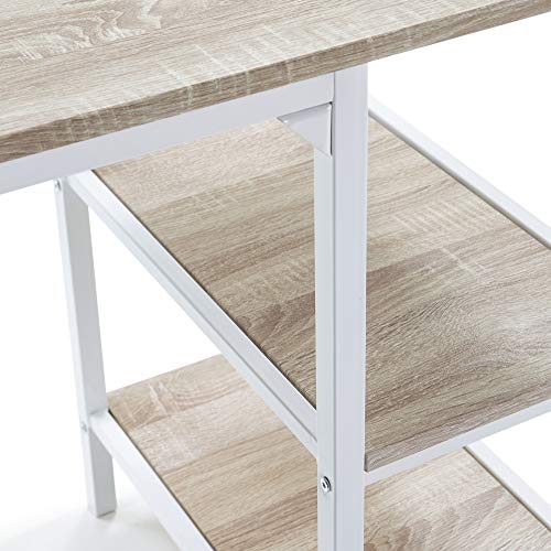 VS Venta-stock Mesa de Escritorio Colón Blanco, Mesa de Ordenador, 2 estantes, Estilo Industrial, 110 (Largo) x 55 (Profundo) x 76 (Altura) cm
