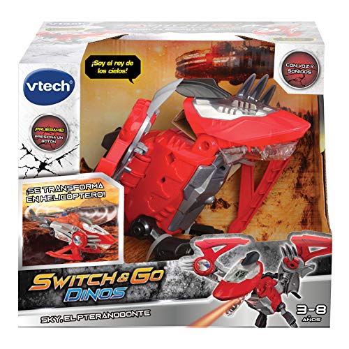 VTech Switch&Go Dinos, Sky el pteranodonte, Dinosaurio Que se transforma en vehículo, Juguete para niños +3 años, Versión ESP (3480-197322), Color Rojo