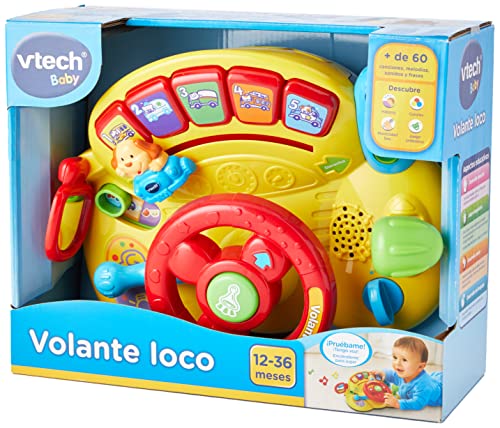 VTech - Volante loco, Juguete para bebés +12 meses, 3 modos de juego, Enseña animales, vehículos, seguridad vial, opuestos, más de 60 canciones, melodías, frases y sonidos, multicolor (80-166622)