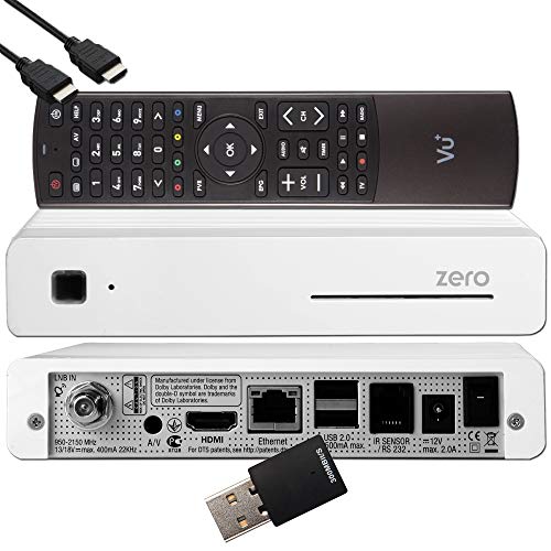 VU+ Zero HW Version 2 - 1 sintonizador DVB-S2 FullHD E2 Linux receptor, YouTube, receptor satélite con función de grabación, lector de tarjetas, multimedia, HDMI EasyMouse, lápiz WiFi 300Mbit, blanco