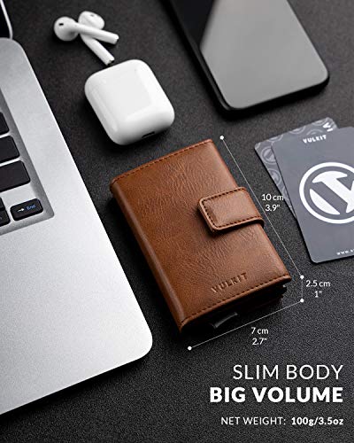 VULKIT Tarjetero para Hombre RFID Bloqueo Piel con Aluminio Cartera con Banda Magnética y Bolsillos para Billetes Cartera Tarjetero Minimalista