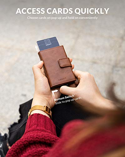 VULKIT Tarjetero para Hombre RFID Bloqueo Piel con Aluminio Cartera con Banda Magnética y Bolsillos para Billetes Cartera Tarjetero Minimalista