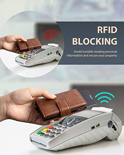 VULKIT Tarjetero para Hombre RFID Bloqueo Piel con Aluminio Cartera con Banda Magnética y Bolsillos para Billetes Cartera Tarjetero Minimalista